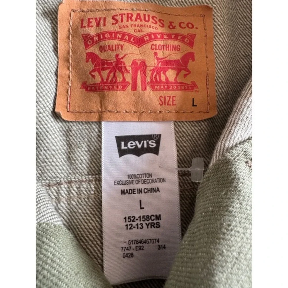 Levi's Girls Olive Green Denim Trucker Jacket Size L 12-13‎ Years 100% Cotton
